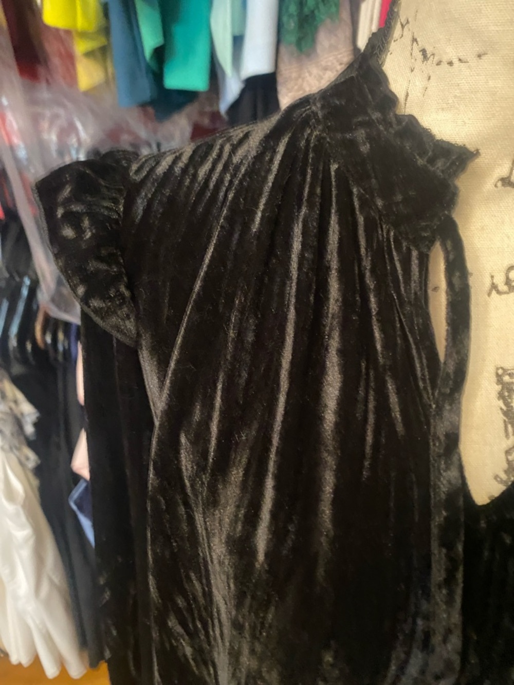 Wonderly Black Velvet Tassel Tie Peasant Top - Picture 2 of 5